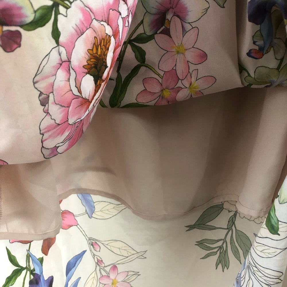 NWT 14 Adrianna Papell Blush Floral Border Maxi Dress Ruffle Sleeve Lined - Picture 13 of 15